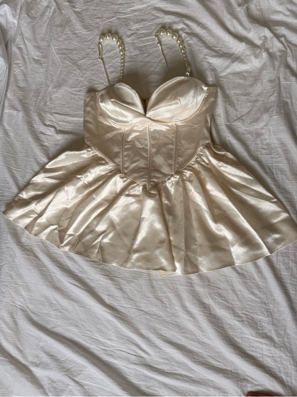 Fashion Nova Pearl Strap Satin Bustier Mini Dress